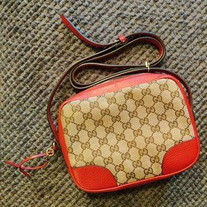Tan and red Gucci handbag